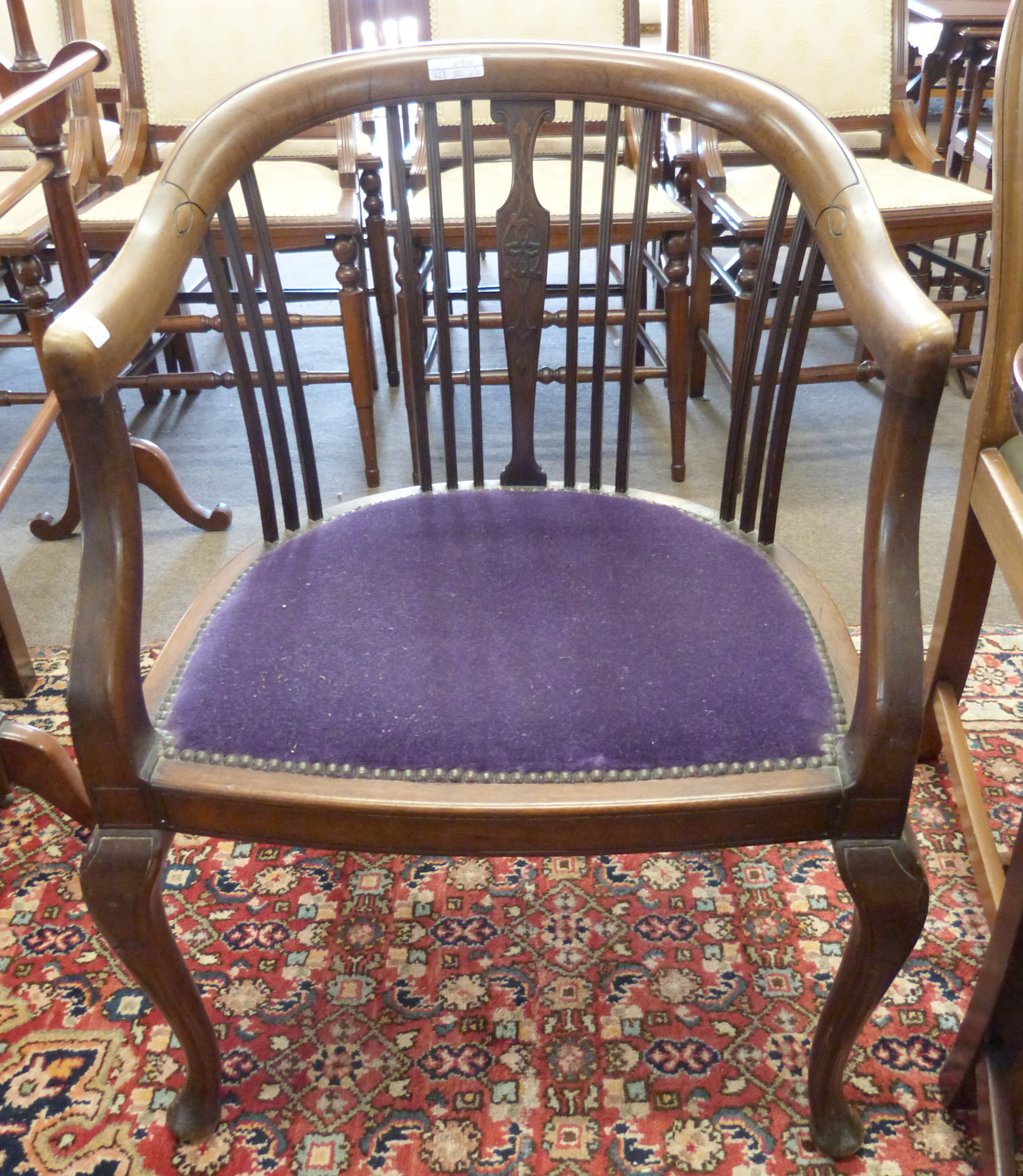 Edwardian upholstered armchair together with matching button upholstered foot stool - Image 2 of 4