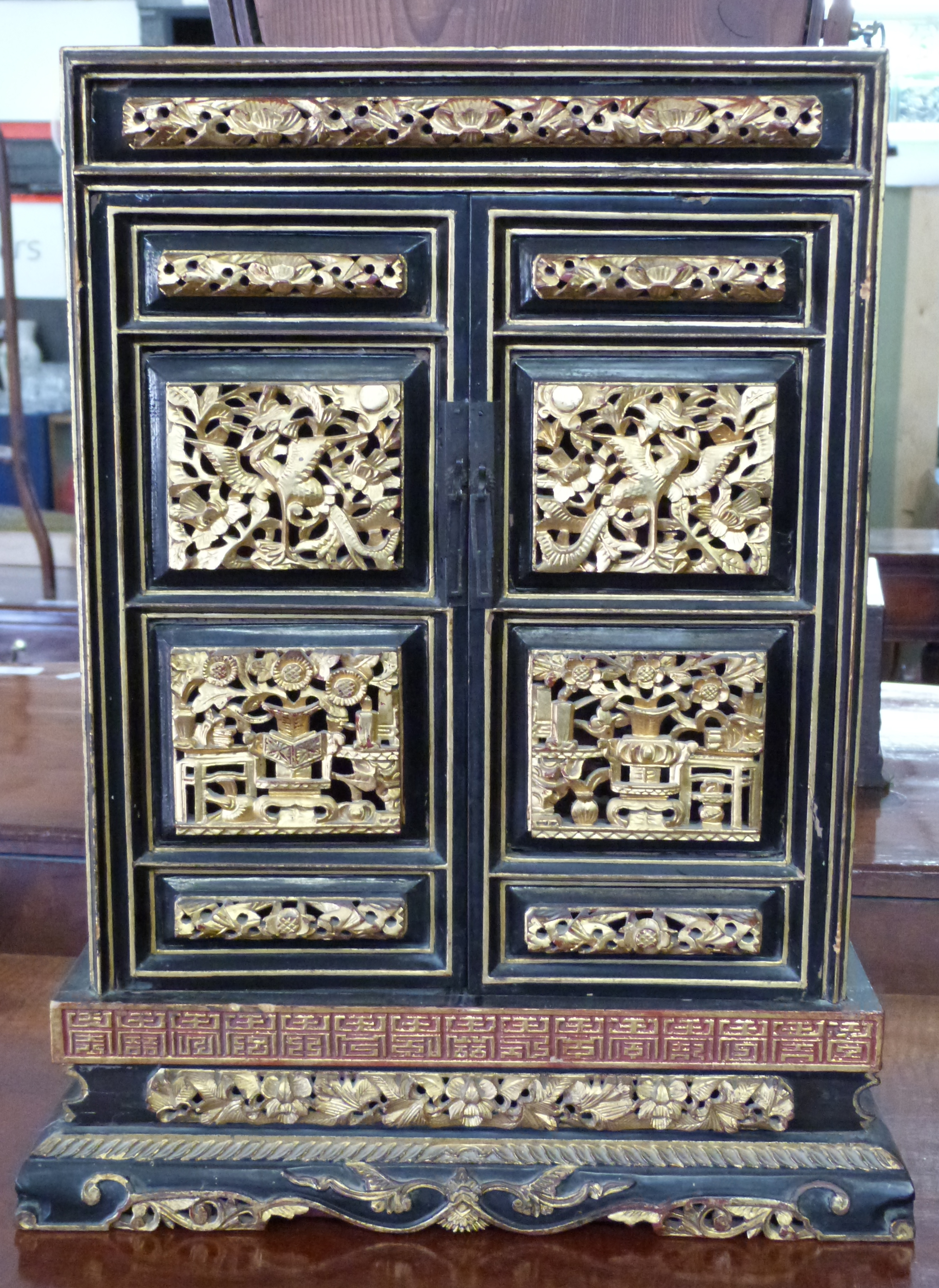 Small Oriental gilt decorated table cabinet, width approx 34cm max