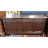 18th century carved oak coffer, length approx 135cm