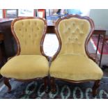 Pair of Victorian button back mahogany framed bedroom chairs