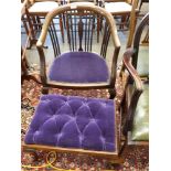 Edwardian upholstered armchair together with matching button upholstered foot stool
