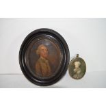 Watercolour of a lady, in gilt frame, together with a figure of a gentleman in oval wooden frame (