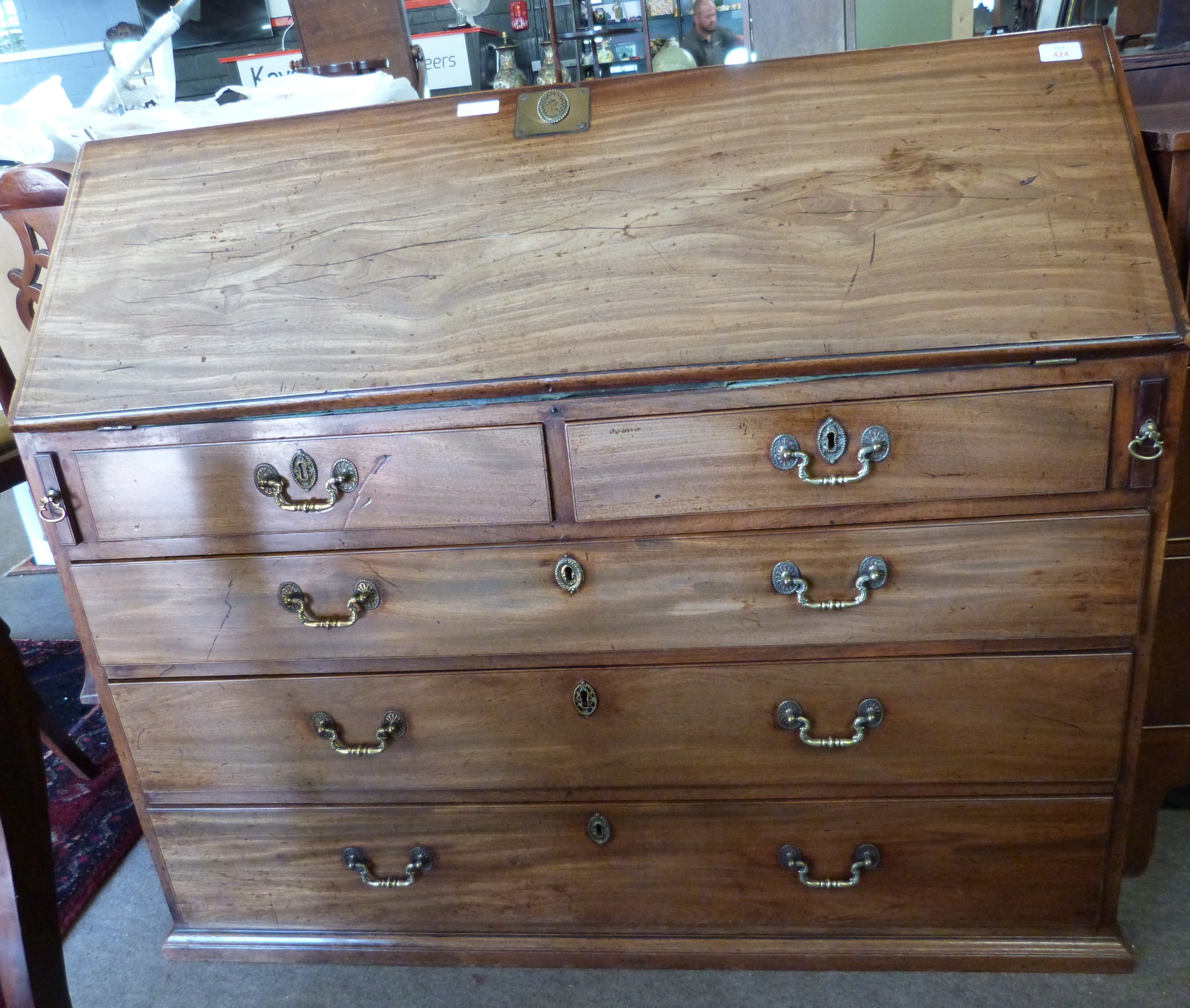 19th century fall front bureau with fitted interior, width approx 115cm