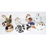 Group of Royal Crown Derby gold stopper paperweights including a bank vole, a rabbit, a sleeping