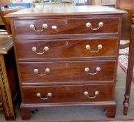 19th century mahogany low chest of four drawers, raised on bracket feet, width approx 68cm max