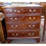 19th century mahogany low chest of four drawers, raised on bracket feet, width approx 68cm max