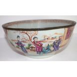 18th century Chinese porcelain bowl decorated in polychrome with Chinese figures, 20cm diam (old