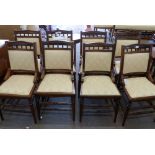 Set of eight upholstered 19th century dining chairs with ring turned legs