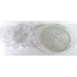 Two large glass dishes, one with neo-classical design, largest 35cm diam (2)