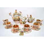 Mid-20th century Capo di Monte tea set comprising tea pot with bird like spout and handle, and sugar
