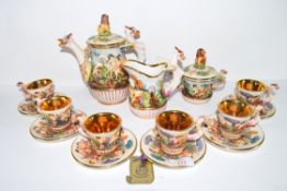 Mid-20th century Capo di Monte tea set comprising tea pot with bird like spout and handle, and sugar