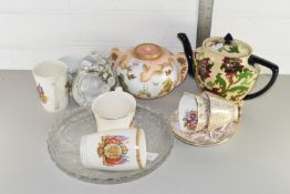 QTY OF VARIOUS TEA POTS INCLUDING FOLEY FAIENCE AND OTHERS