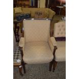 19TH CENTURY UPHOLSTERED ARMCHAIR, WIDTH APPROX 58CM MAX