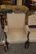 19TH CENTURY UPHOLSTERED ARMCHAIR, WIDTH APPROX 58CM MAX