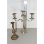 CANDELABRA AND SMALL COPPER CANDLESTICK