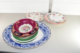 LARGE BLUE AND WHITE MEAT PLATE TOGETHER WITH VARIOUS PLATES INCLUDING AYNSLEY ETC