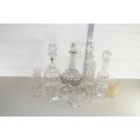 QTY OF CUT AND ENGRAVED GLASS WARES, DECANTERS ETC