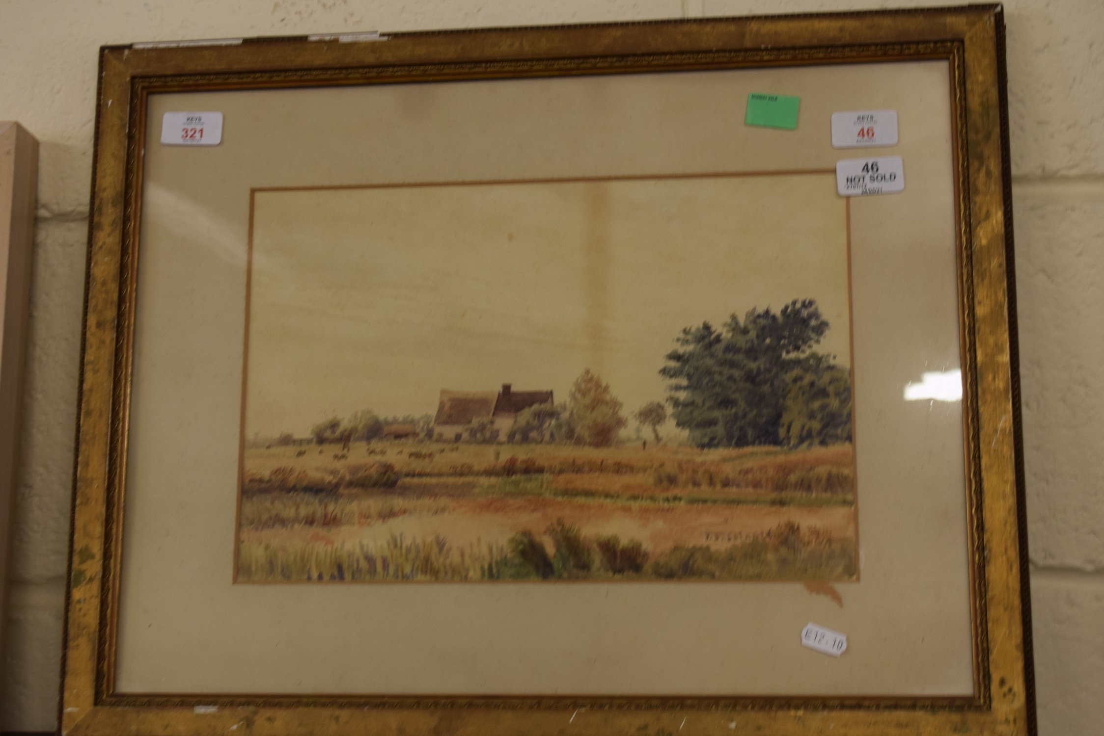 WATERCOLOUR OF A RURAL FARM SCENE SIGNED SKINNER, APPROX 24 X 36CM