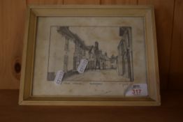 FRAMED SKETCH "MAIN STREET, BLAKENEY", SIGNED P GOOCH, APPROX 14 X 20CM