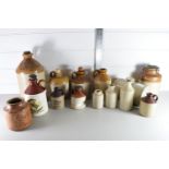 QTY OF SALT GLAZE WARES INCLUDING BOTTLES FOR MARKHAMS ETC