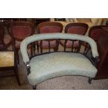 VICTORIAN UPHOLSTERED TWO-SEATER SOFA WITH TURNED SUPPORTS TO GALLERIED BACK REST, WIDTH APPROX