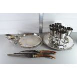 QTY OF METAL WARES INCLUDING GOBLETS, SAUCE BOAT ETC