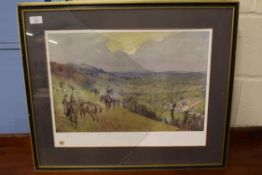 SET OF FIVE FRAMED HUNTING PRINTS AFTER LIONEL EDWARDS, EACH FRAME WIDTH APPROX 66CM