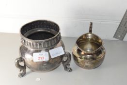 SILVER PLATED CAULDRON AND MILK JUG