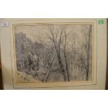 PENCIL DRAWING BEARING SIGNATURE FRANK L EMANUEL, "FOUGERES 1929", 31 X 41CM