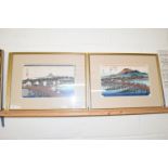 FOUR FRAMED JAPANESE PRINTS, EACH FRAME SIZE APPROX 52CM WIDE