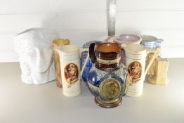 BOX CONTAINING QTY OF VARIOUS CERAMICS INCLUDING NEWHALL OVALTINE BRANDED WATER JUGS, MASONS WATER