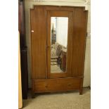 ART DECO STYLE MIRROR FRONT OAK WARDROBE WITH CARVED DECORATION, WIDTH APPROX 115CM