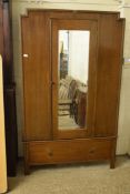 ART DECO STYLE MIRROR FRONT OAK WARDROBE WITH CARVED DECORATION, WIDTH APPROX 115CM