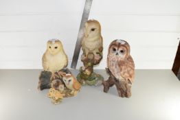 QTY OF RESIN FIGURES OF OWLS, LARGEST APPROX 40CM
