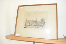 STIG BORGLIND (SWEDISH) ENGRAVING "DUTCH TOWN VIEW", APPROX 22 X 28CM