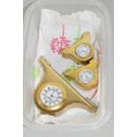 THREE MINIATURE BRASS MANTEL CLOCKS