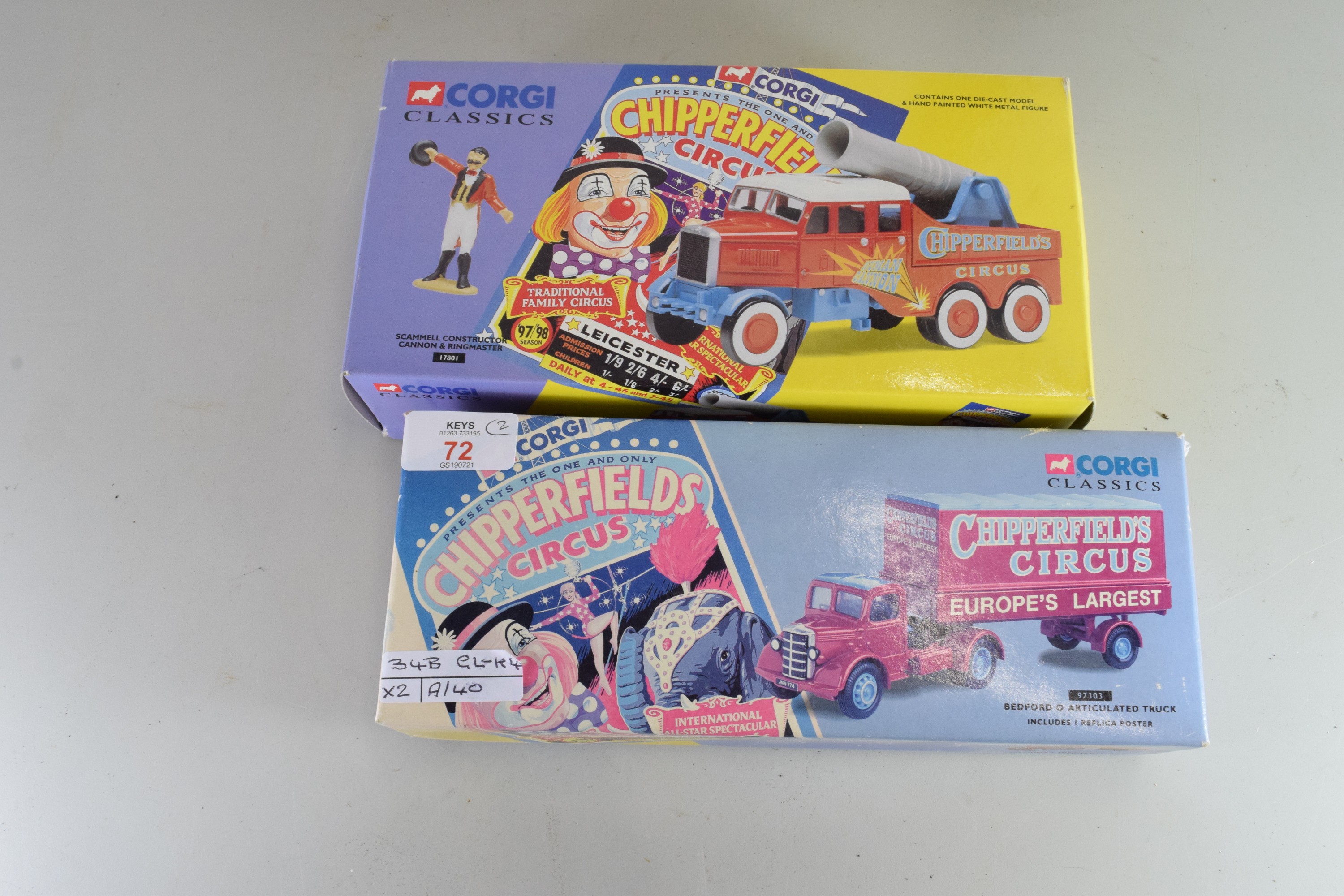 TWO BOXED CORGI CHIPPERFIELD'S CIRCUS DIE-CAST VIZ BEDFORD ARTICULATED TRUCK AND SCAMMELL