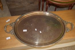 FORMERLY SILVER PLATED SERVING TRAY, LENGTH APPROX 78CM MAX