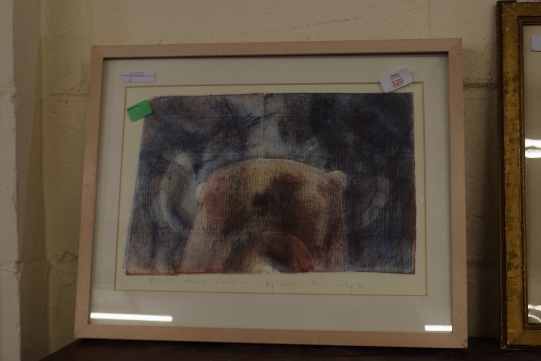 FRAMED DRY POINT "F LISZT MISSA CHORALIS" INDISTINCT SIGNATURE IN PENCIL, GALLERY PRICE TAG £365