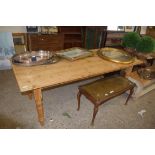 LARGE MODERN WAXED PINE KITCHEN TABLE, APPROX 204 X 86CM