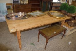 LARGE MODERN WAXED PINE KITCHEN TABLE, APPROX 204 X 86CM