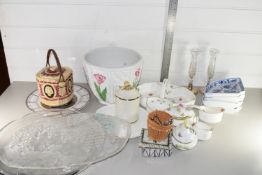 BOX CONTAINING QTY OF CERAMICS INCLUDING COALPORT HORS D'OEUVRES DISH, JAPANESE BISCUIT BARREL,