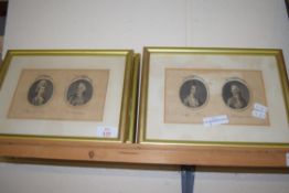FRAMED SET OF FOUR PRINTS OF 18TH CENTURY CHARACTERS, EACH FRAME APPROX WIDTH 29CM