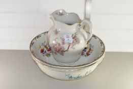 FLORAL DECORATED WASH JUG AND BOWL AND ONE OTHER BOWL