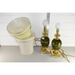 PAIR OF BRASS TABLE LAMPS, EACH APPROX 35CM