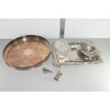 QTY OF SILVER PLATE INCLUDING GALLERIED TRAY ETC