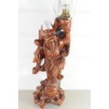 EASTERN STYLE CARVED WOOD LAMP BASE, HEIGHT APPROX 40CM