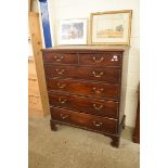 LARGE MAHOGANY VENEERED CHEST OF TWO SHORT OVER FOUR LONG DRAWERS RAISED ON BRACKET FEET, WIDTH