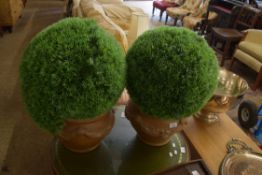 MATCHING PAIR OF TERRACOTTA PLANTERS AND A FAKE BUSH