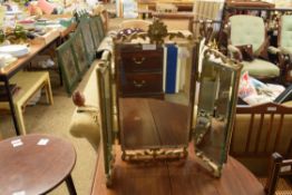 ORNATE GILT FRAMED TRIPTYCH MIRROR, HEIGHT APPROX 57CM